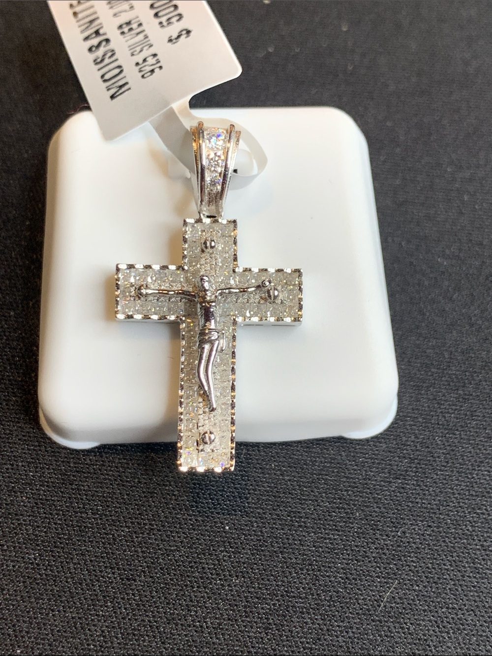 Silver-Tone Pave Cross Pendant with Crucifix Accent